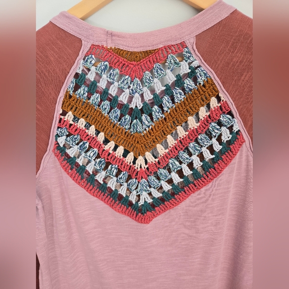 WE THE FREE Women's Pink And Teal Patterned  Coton Linen Blend Top - Picture 10 of 16